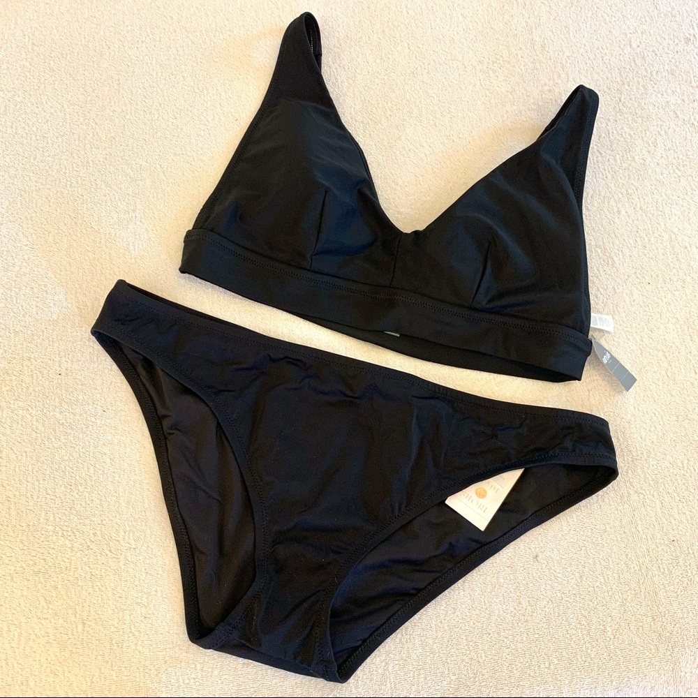 NWT! Women’s Aerie Two Piece Black Swimsuit Size XL Medium Coverage Hipster